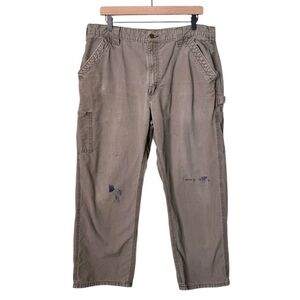 Carhartt Men’s Loose Fit Carpenter Canvas Utility Work Pants Light Brown Grey 35